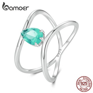 Bamoer 925 Silver Sterling Luxo Zircon Ring Jóias De Moda Presente De Aniversário Para Mulheres BSR418