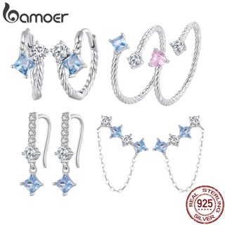 Bamoer 925 Conjunto De Jóias De Moda Prata Sterling Para O Dia Da Mulher Brincos E Anéis De Pedra Delicada