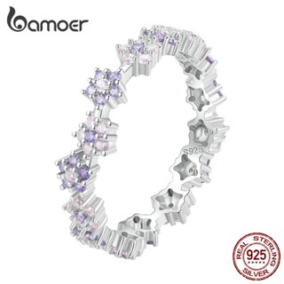 Bamoer 925 Silver Sterling Flower Zircon Finger Ring Jóias De Moda Anel De Prata Para Mulheres