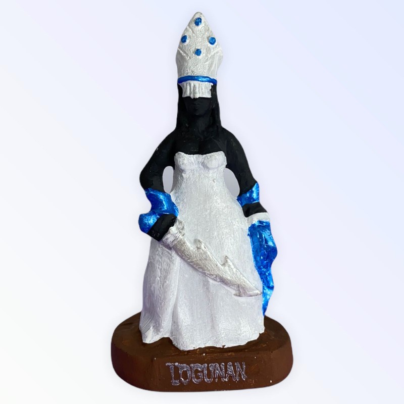 Escultura Orixa Oya Tempo Logunan Azul Br 10 cm Resina