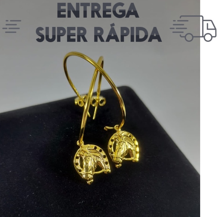 Brinco argola Ferradura cavalo banhado a ouro 18 k