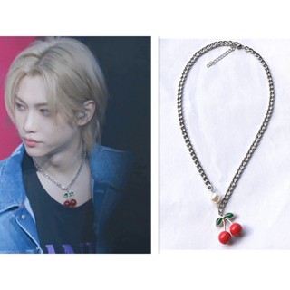 Kpop Stray Kids Colar Felix Cherry Necklace Acessório De Corrente Simples Para Homens