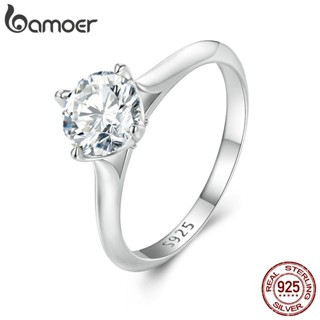 Bamoer 925 Sterling Silver Moissanite Anel De Noivado Clássico Para Casais Presente De Aniversário - 6.5mm, 1ct