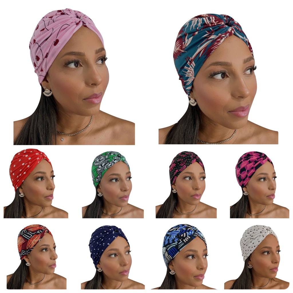 Kit 05 Turbante Touca Feminino Elegante Estampas vazado Cores alegres Quimioterapia ou Moda em Oferta na Shopee