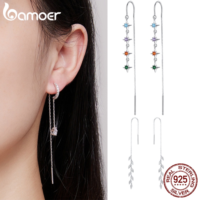 Brincos Bamoer 925 Prata Linha De Orelha Simples Jóias De Moda Feminina - Fashion Accessories