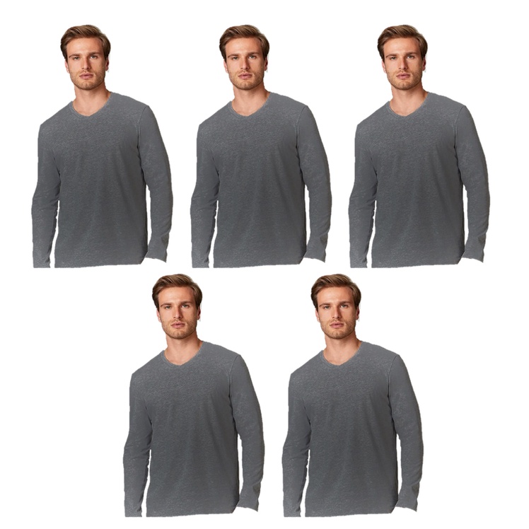 Kit 5 Camisetas Manga Longa Cinza Lisa Masculina em Oferta na Shopee