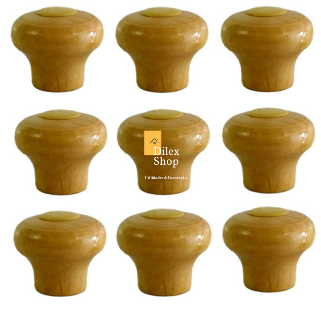 Kit 50 Pomel Pegador Puxador Madeira Para Tampas De Panelas
