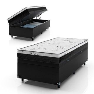 Cama Box Baú Solteiro + Colchão D33 One Face - Couro Preto