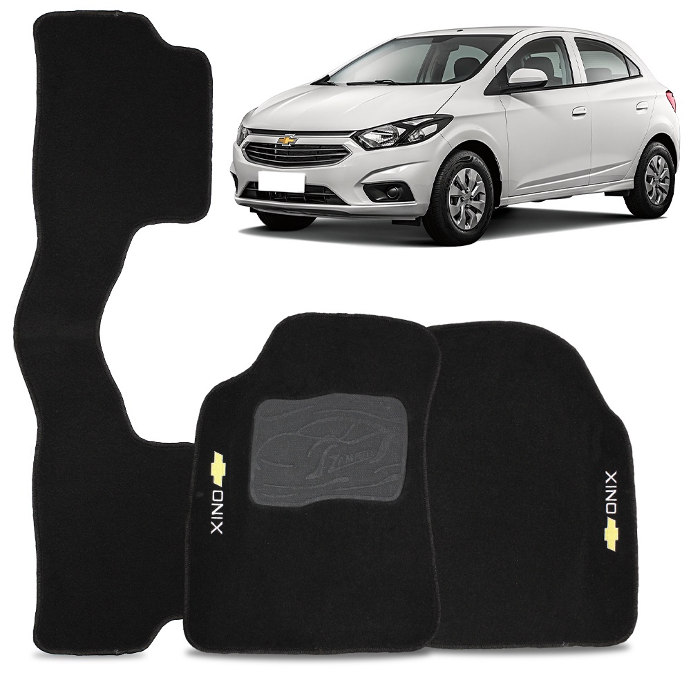 Tapete Onix 2012 a 2019 Carpete Automotivo Logo Bordado Preto 3 Peças em Oferta na Shopee