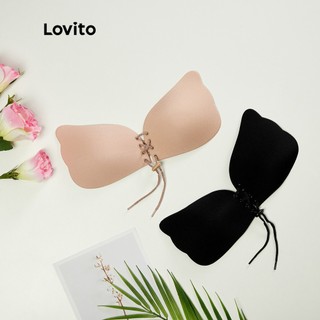 Lovito 2PCS Sutiã Adesivo Casual Básico com Amarração L13X108 (Preto/Cor de Pele) em Oferta na Shopee