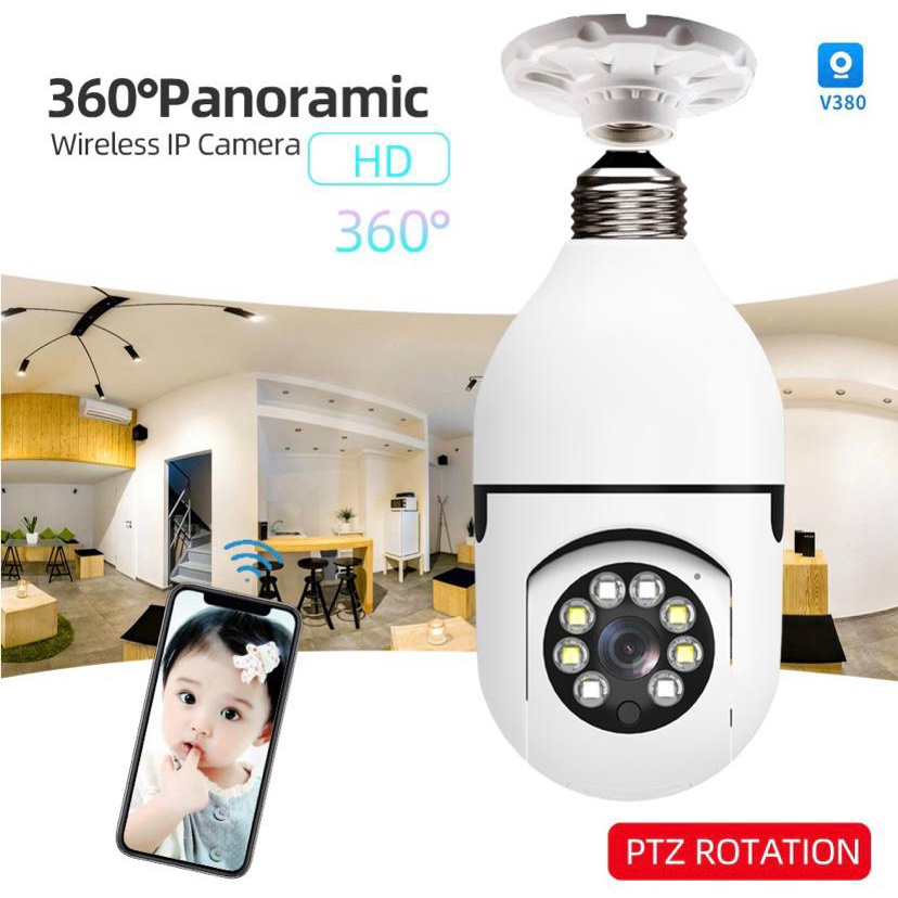 Lâmpada Câmera Wifi IP Sem Fio Giratória 360 Com Encaixe Rosca E27 Full HD Visão Noturna Segurança Espiã bivolt Celula