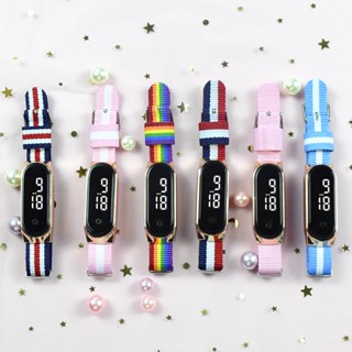 Relógio Eletrônico Multicolor De Nylon Corda LED Nova Moda Arco-Íris Pulseira À Prova D