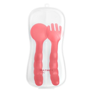 Colher E Garfo Para Bebês Com Estojo Higienico Funny Meal Rosa - Bb1131