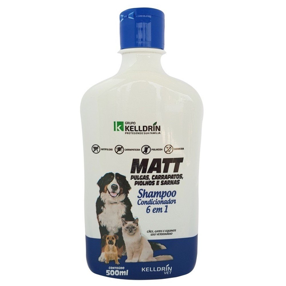 Shampoo e Condicionador Antipulgas, Carrapatos, Piolhos e Sarnas -  Matt  6 Em 1- 500ml