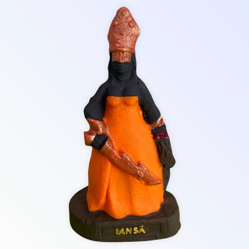 Escultura Orixa Iansa Cor Laranja 10 cm em Resina