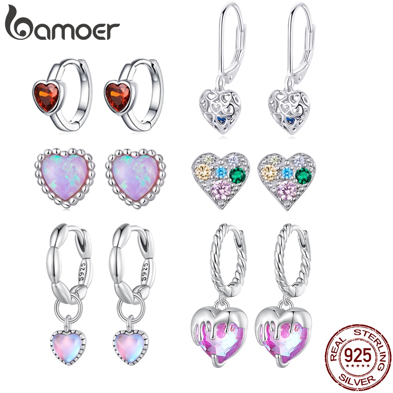 Bamoer 925 Prata Fivelas De Em Forma De Coração Com 6 Tipos Brincos Jóias De Moda Para Presentes Femininos em Oferta na Shopee
