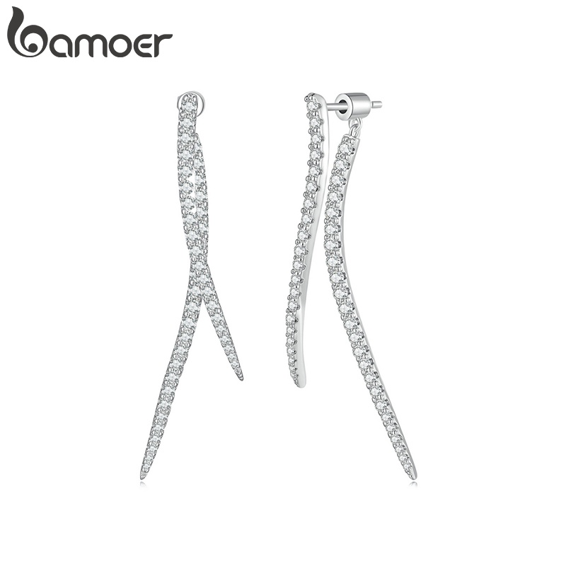 Bamoer Brincos Simples De Zircônia Orelha De Cobre Longa Jóia De Para Mulheres YIE227 em Oferta na Shopee
