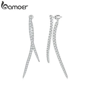 Bamoer Brincos Simples De Zircônia Orelha De Cobre Longa Jóia De Para Mulheres YIE227