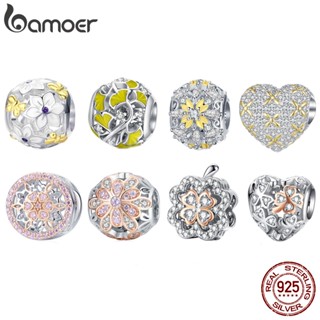 Bamoer Silver 925 Folhas De Ginkgo De Quatro Trevo E Flores De Contas Da Série Golden Yellow Para Presentes De Aniversário Feminino