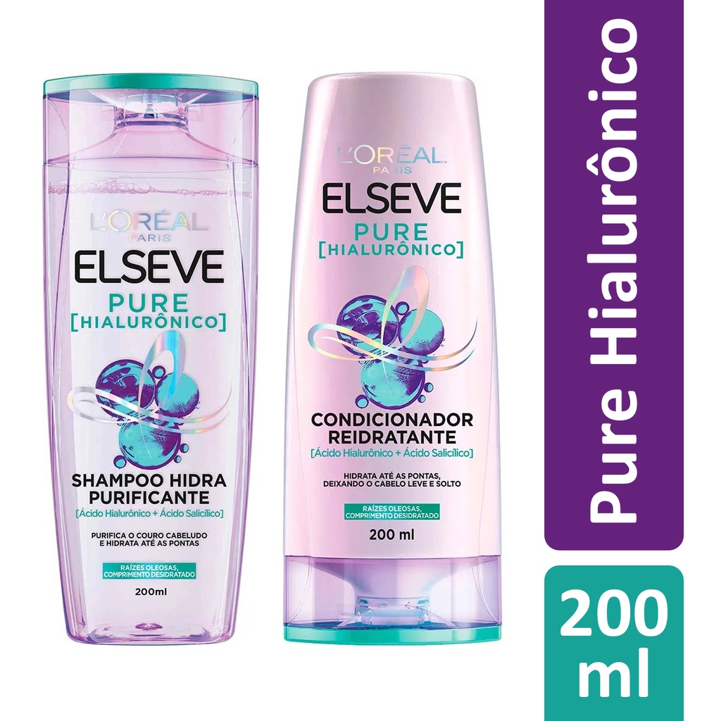 Kit Elseve Pure Hialurônico Loréal Paris Sh + Cond 200ml em Oferta na Shopee