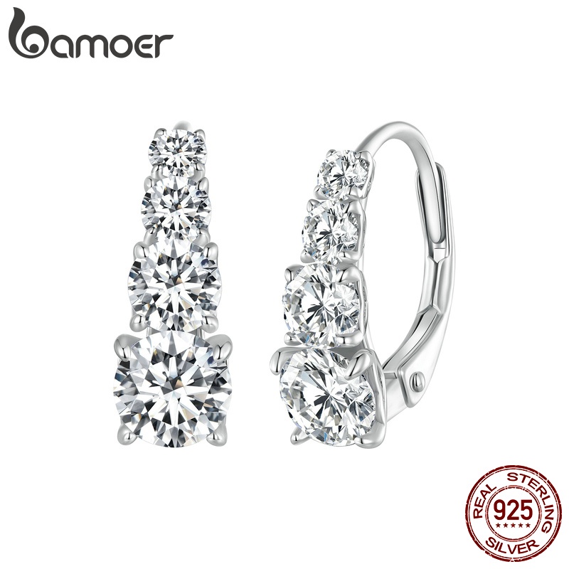 Brincos Bamoer Silver 925 Stud Earrings Com 4 Moissanite Earbuckles Casamento E Presentes De Aniversário Para Mulheres MSE023