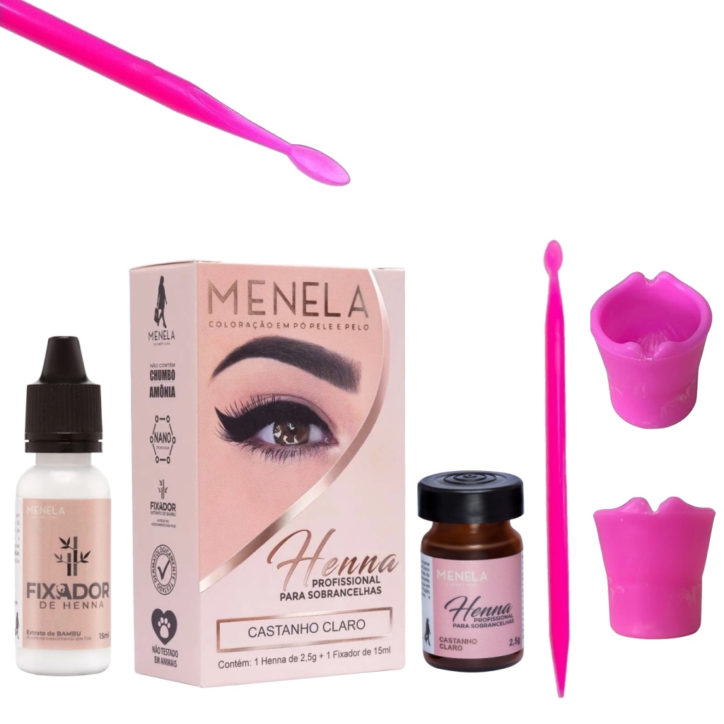 Kit Renna Para Sobrancelhas Menela Profissional Com Palito Dosador e Dappen Rosa