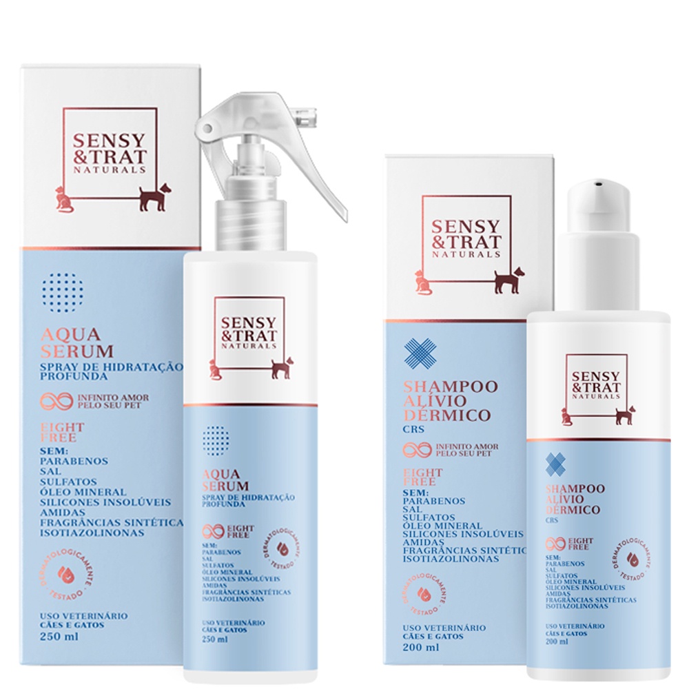 Kit Aqua Sérum E Shampoo Cães E Gatos Alivio Dermico Sensy E Trat - Centagro Pet