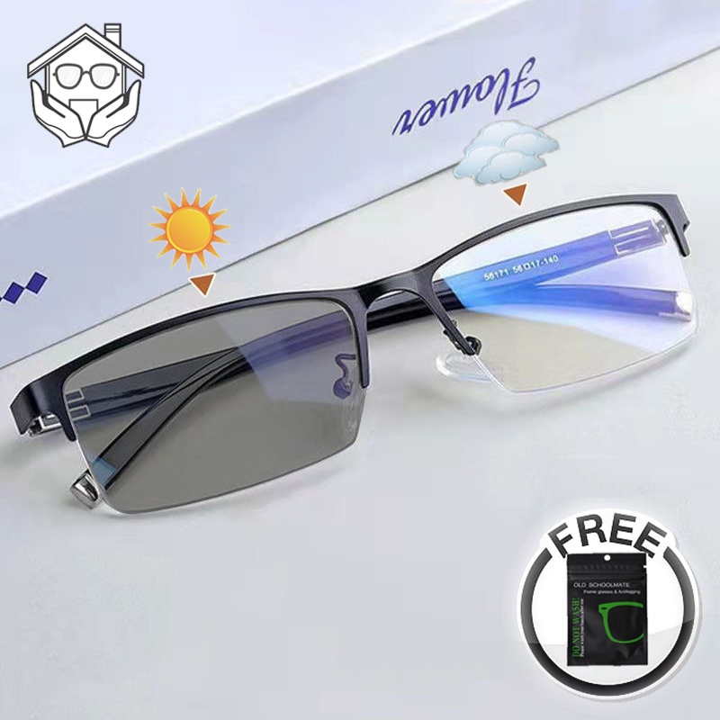 Óculos De Transição Anti-Radiação Fotocrômicos Meia Armação Business Eyeglass For Women Homens Lentes Substituíveis De Retro Estética Specs Transition Computer Eyewear Legit