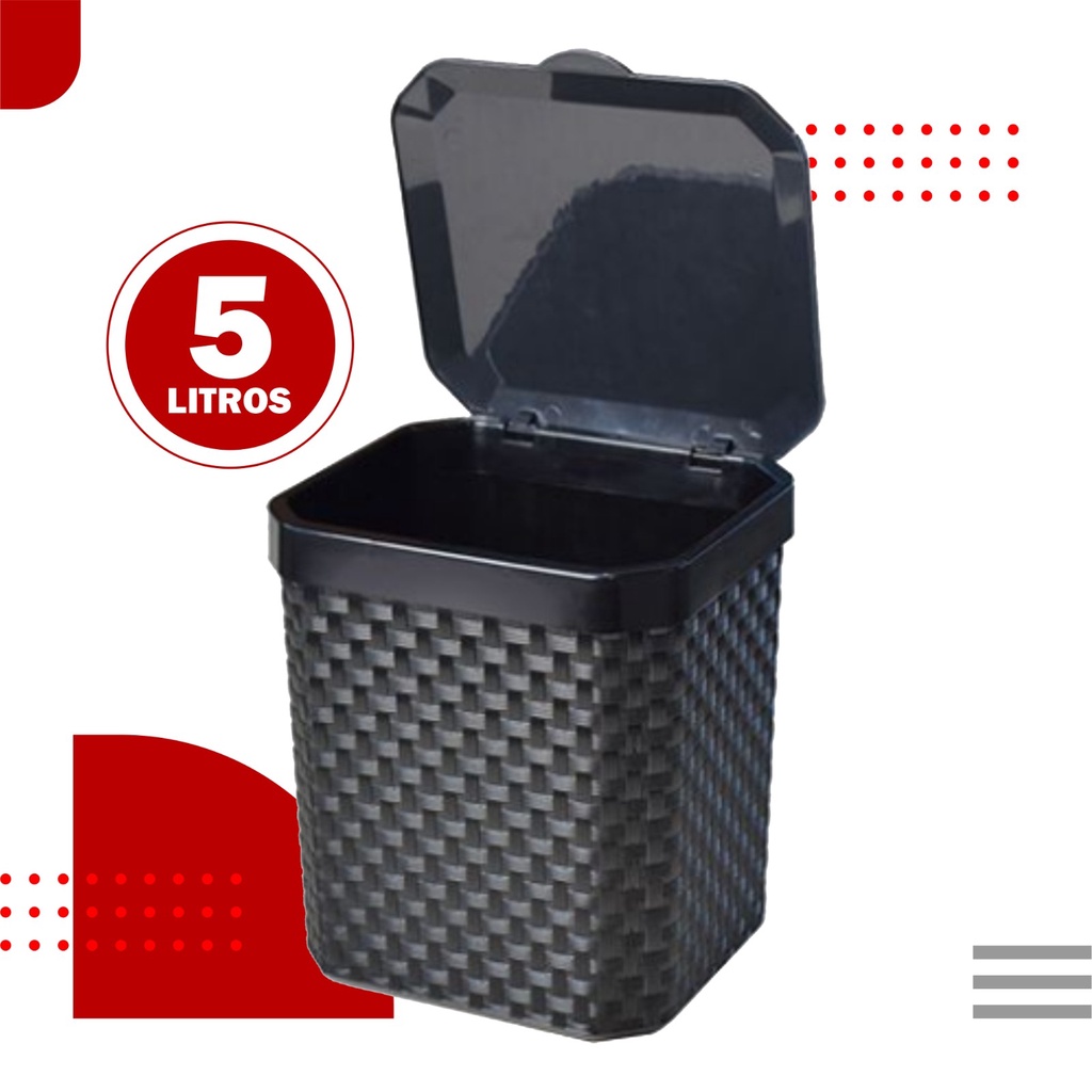 Lixeira Cesto Rattan 5 Litros Preta C Tampa Cozinha Banheiro Lixeira Pia em Oferta na Shopee