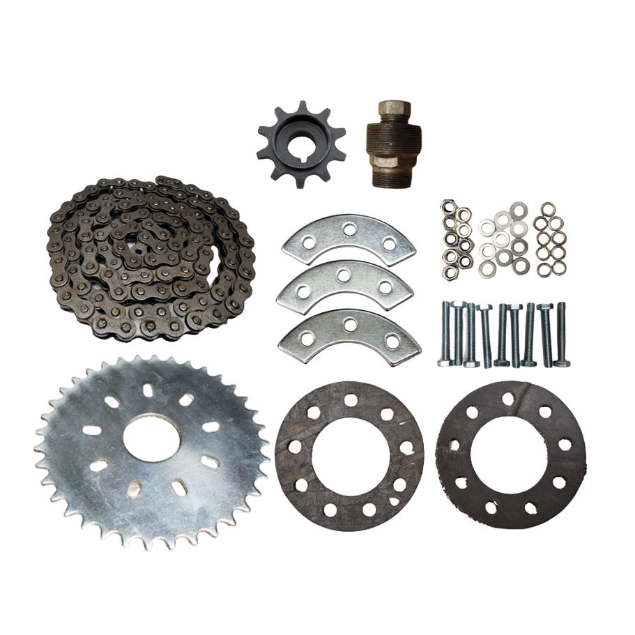 Coroa 36 Dentes + Kit Fixação + Corrente 415H + Pinhão 10 Dentes + Saca Moskito Bicicleta Motorizada