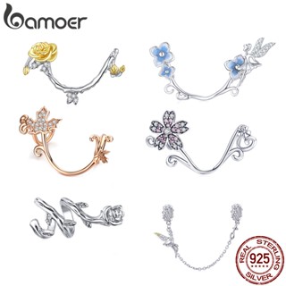 Bamoer Silver 925 Safty Chain E Long Pendant Flower Beads Para Presentes De Aniversário Femininos