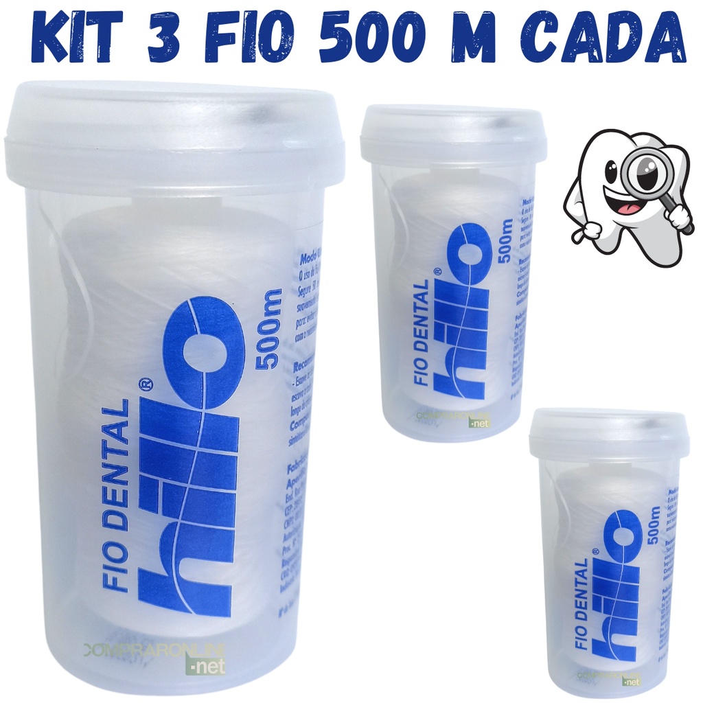 Fio Dental Hillo 1500 Metros Kit 3 Rolos Odontológico Dentes Mais Limpos Promoção em Oferta na Shopee