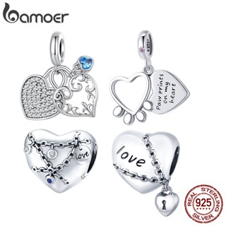 Bamoer 925 Prata Em Forma De Coração E Contas De Trava Para Pulseira