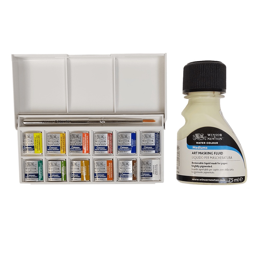 Estojo Aquarela Cotman Pocket Box 12 Cores + Máscara Líquida Aquarela 75ml