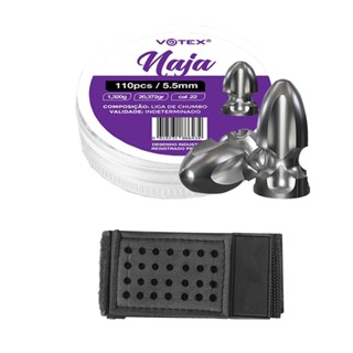 Chumbinho Naja 5.5mm 1,320g 110 Unidades - Votex + Porta Chumbo de Pulso