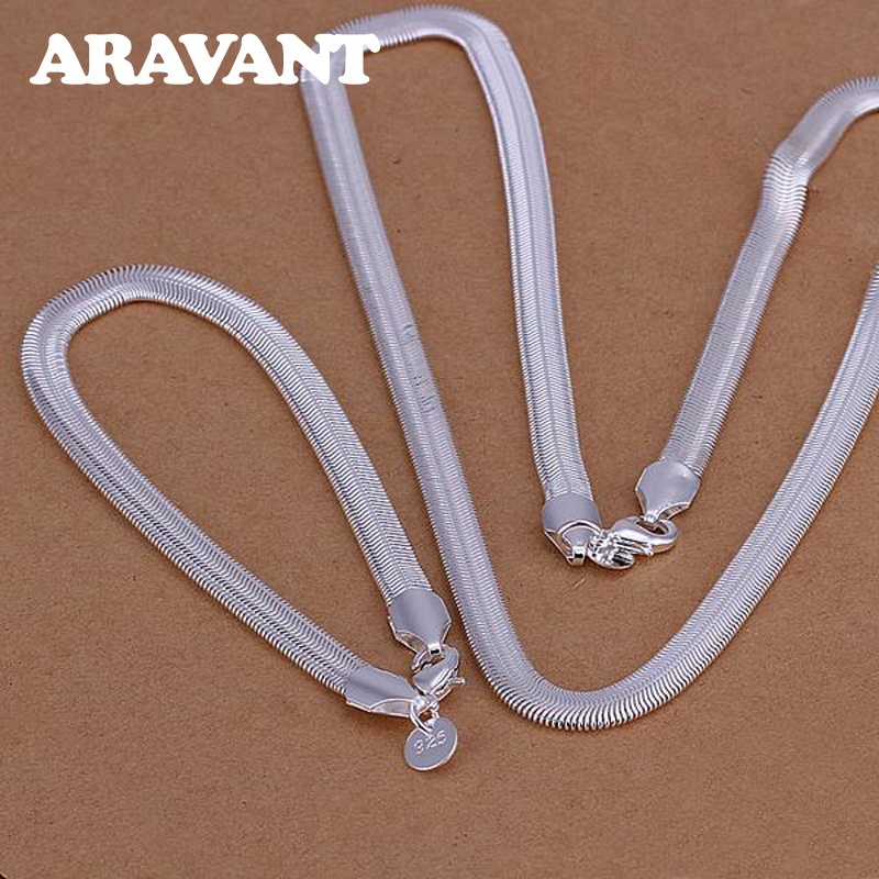 Aravant 925 Prata 6MM Colar De Cobra De Corrente Chata Conjunto De Pulseiras Para Mulheres Jóias De Moda Masculina