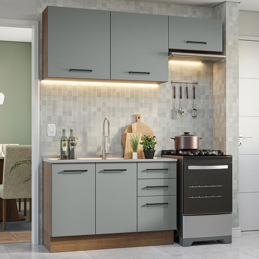 Armário de  Cozinha Compacta 180cm Rustic/Cinza Agata Madesa 09 em Oferta na Shopee