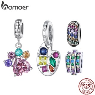 Bamoer Silver 925 Pingente Colorido Com Paw and Palette Beads Encaixam Pulseira Acessórios De Moda SCC2478
