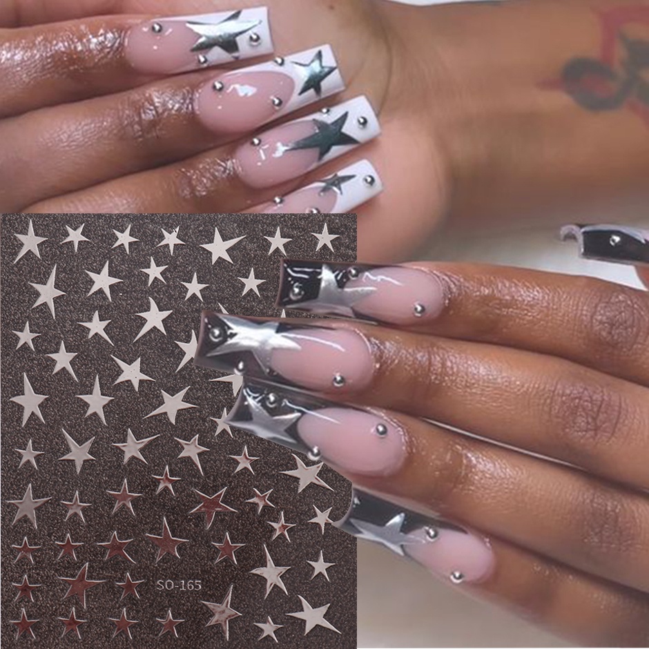 STZPRONAIL 3D Prata Estrela Negra Pregos Arte Y2K Azul Rosa Deslizadores Adesivos De Unhas Manicure