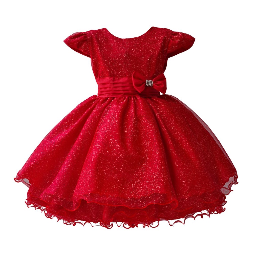 Vestido Glitter Nervura Infantil Vermelho Festa Aniversário Brilho