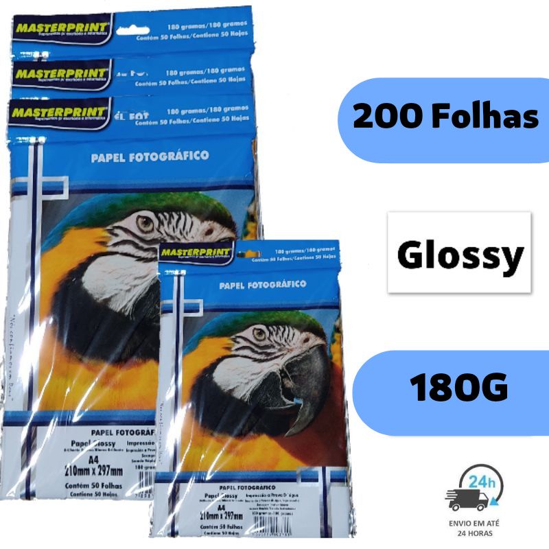 Papel Fotográfico 180g 200 Folhas Glossy Brilho A4 Masterprint em Oferta na Shopee