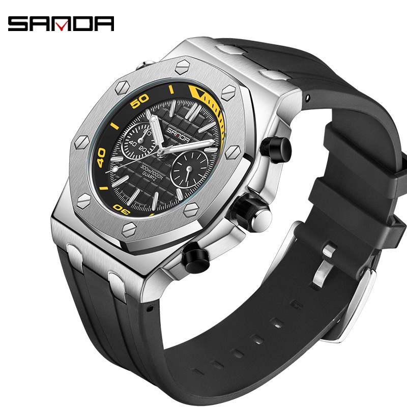 Sanda Prismatic Plaid Dial Três Visores Relógio De Quartzo De Luxo Luminoso SD7027-9