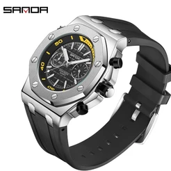 Sanda Prismatic Plaid Dial Três Visores Relógio De Quartzo De Luxo Luminoso SD7027-9