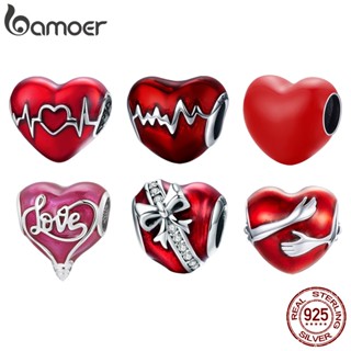 Bamoer Silver 925 Pendant Red Heart-shaped Beads Moda Presentes Para Mulheres SCC1569