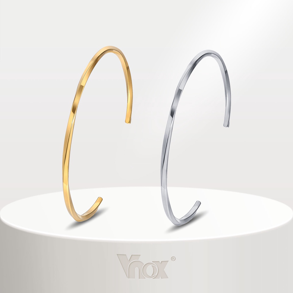 Vnox Mobius Bangle Opening for Women , Pulseira De Aço Inoxidável 2.4MM Metal em Oferta na Shopee