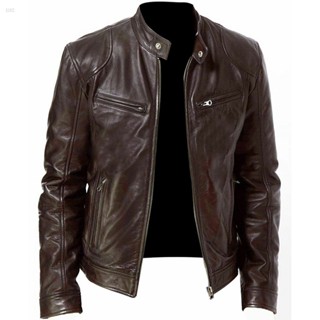 Jaqueta Casual De Couro Para Homens Fechamento Frontal Com Zíper Vintage Outwear Interior E Exterior