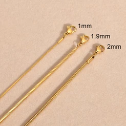 Vnox 1MM 2MM Colar De Corrente De Cobra Redonda , Elo De Base De Aço Inoxidável Folheado A Ouro Para Mulheres Homens