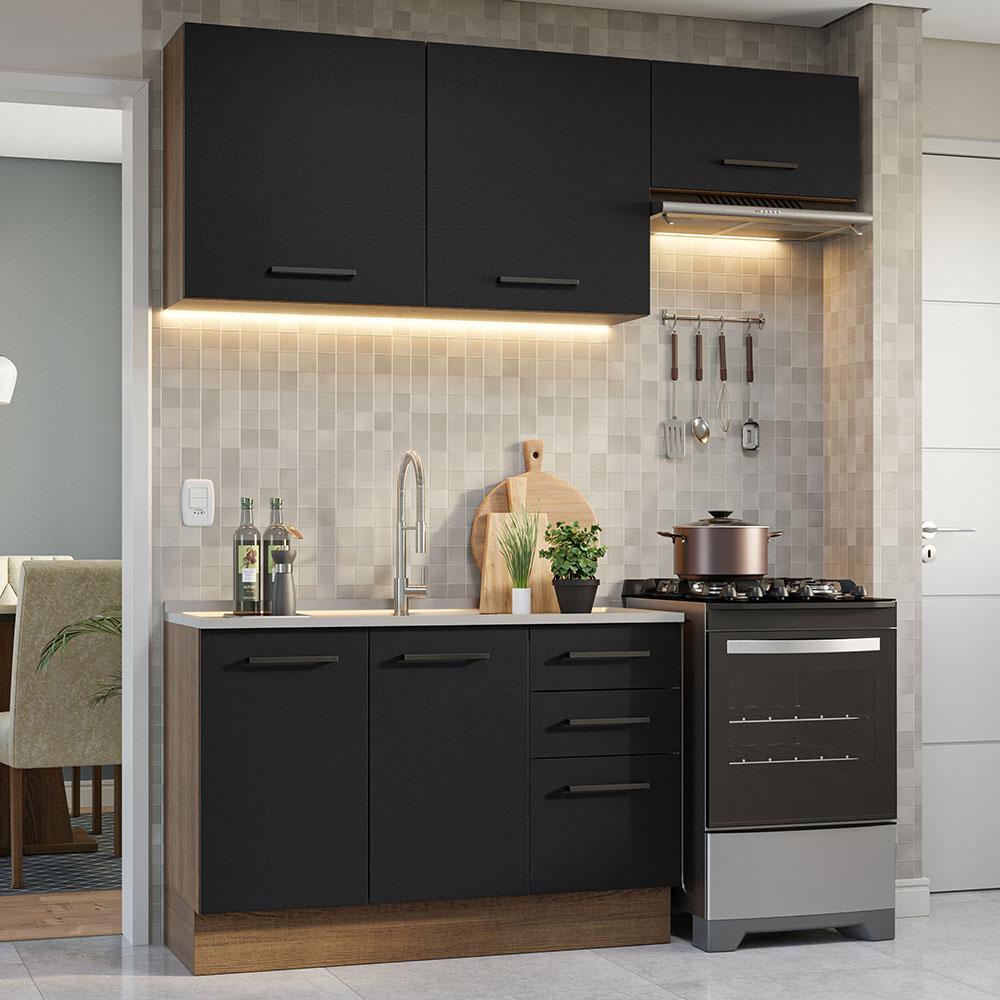 Armário de  Cozinha Compacta 180cm Rustic/Preto Agata Madesa 09 - Home & Living