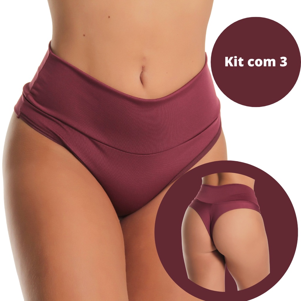 3 Calcinhas Modeladora Cós Alto Fio Duplo Kit Lingerie