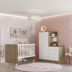 Conjunto Quarto Guarda Roupa Comoda e Berço Doce Sonho